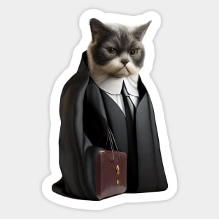 Skeptical Lawyer Cat in Advocate Gown Sticker